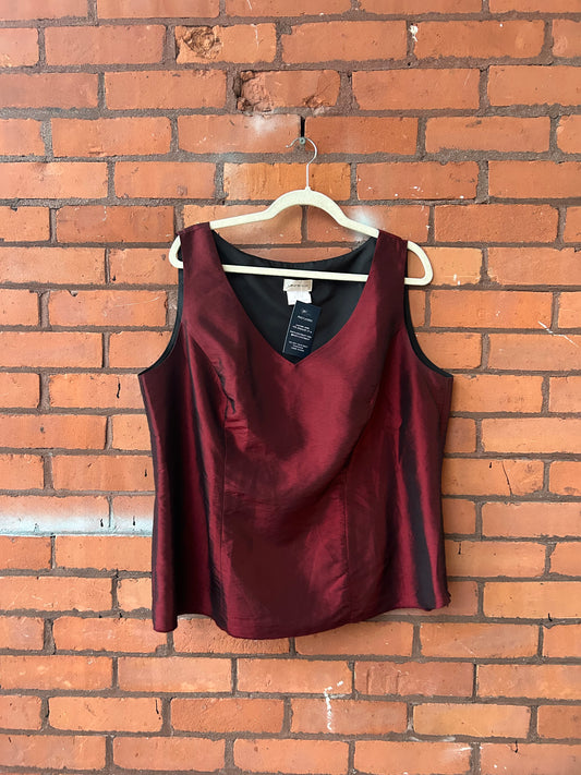 90’s Vintage Red Metallic V-neck Structured Tank Top / Size XXL