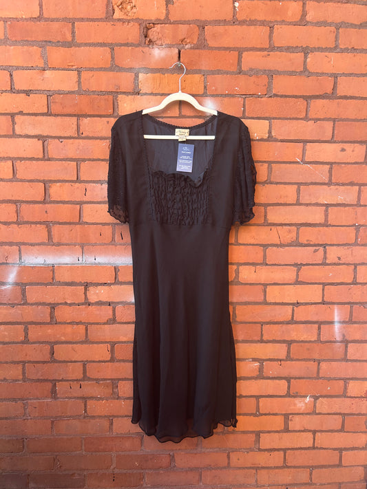 90’s Vintage Black Flutter Sleeve Midi Dress / Size 4X
