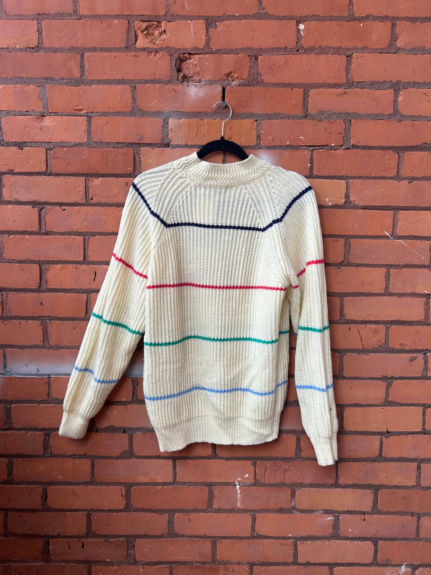 90s Vintage Cream Striped Knit Sweater / Size M