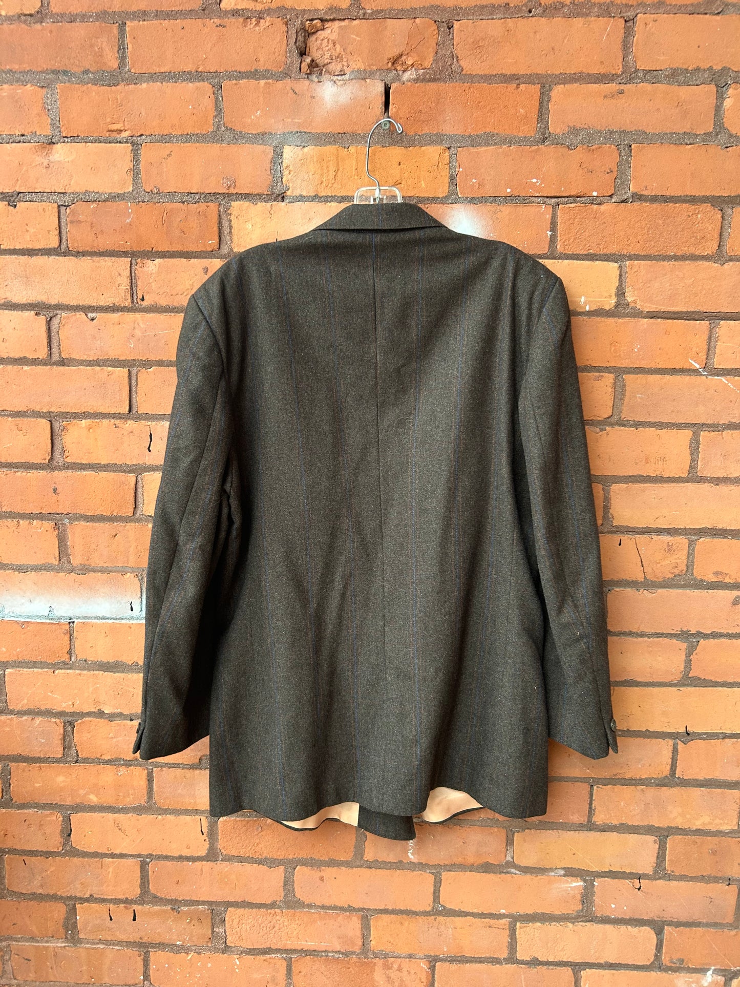 90’s Vintage Brown & Blue Stripe Wool Double Breasted Blazer / Size XL