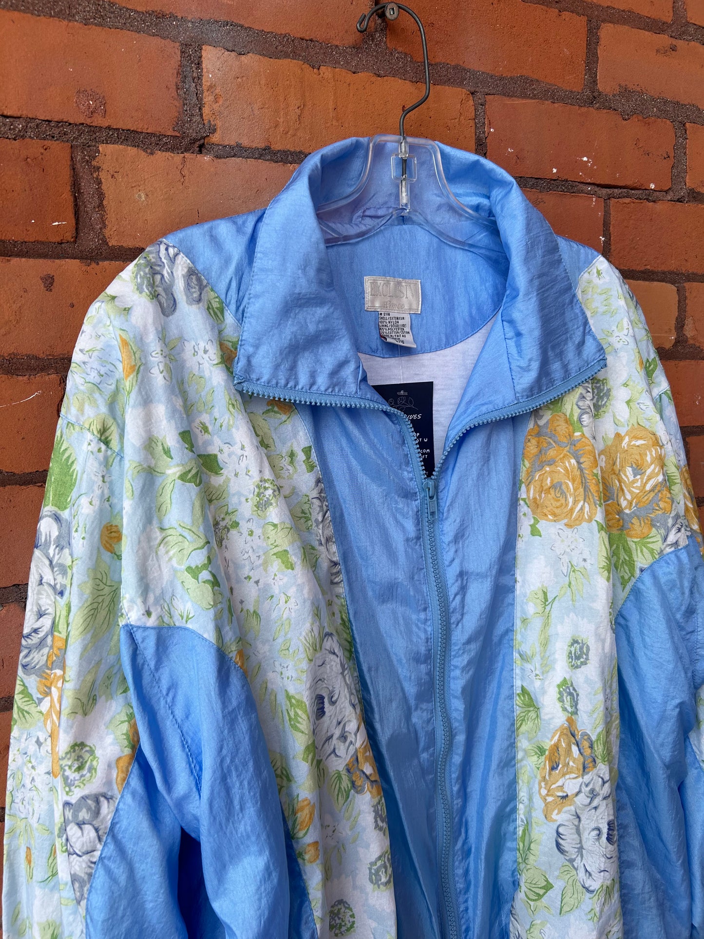 90’s Vintage Blue & Yellow Floral Nylon Bomber Jacket / Size L