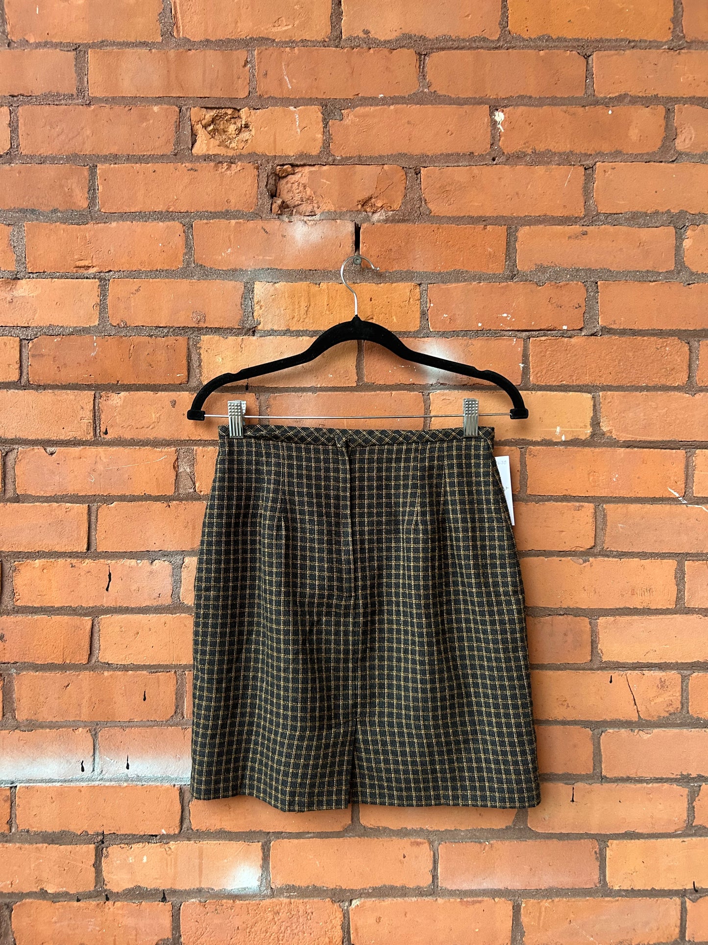 90’s Vintage Grey & Yellow Plaid Mini Skirt / 27 Waist
