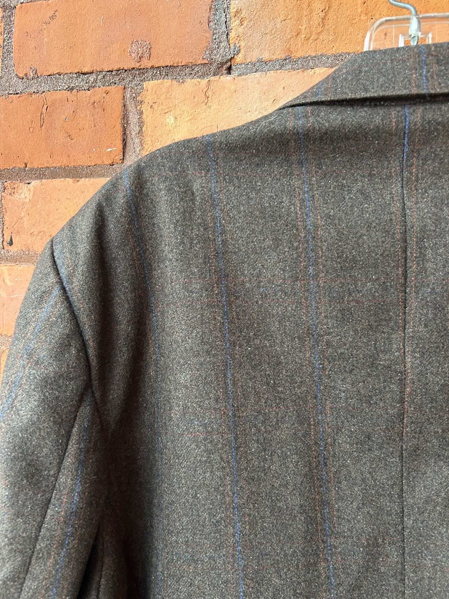 90’s Vintage Brown & Blue Stripe Wool Double Breasted Blazer / Size XL