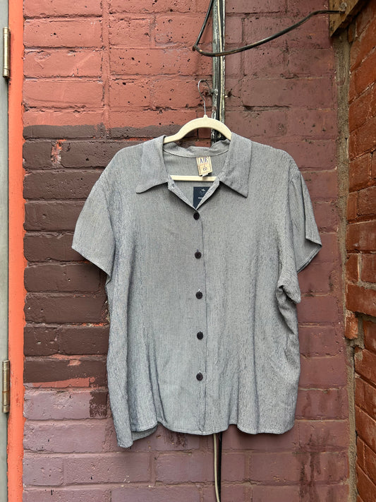 90's Vintage Seersucker Short Sleeve Blouse / Size XXL