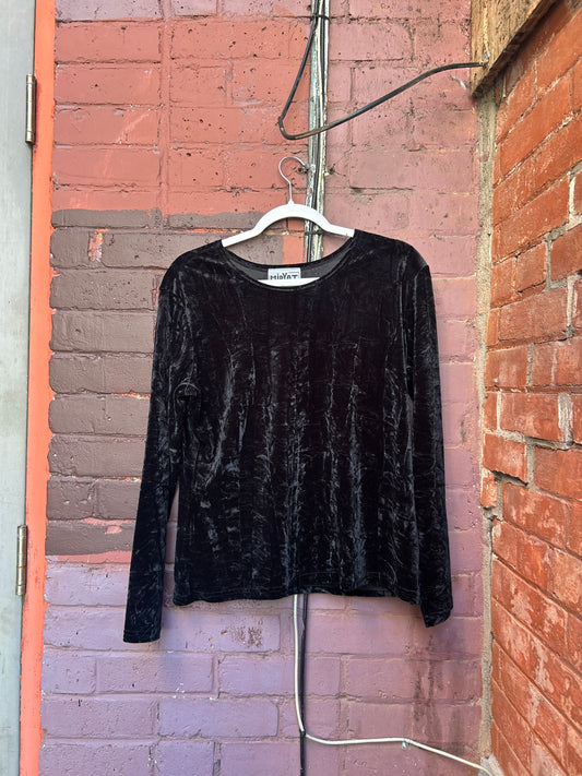 90’s Vintage Black Crushed Velvet Long Sleeve / Size XL