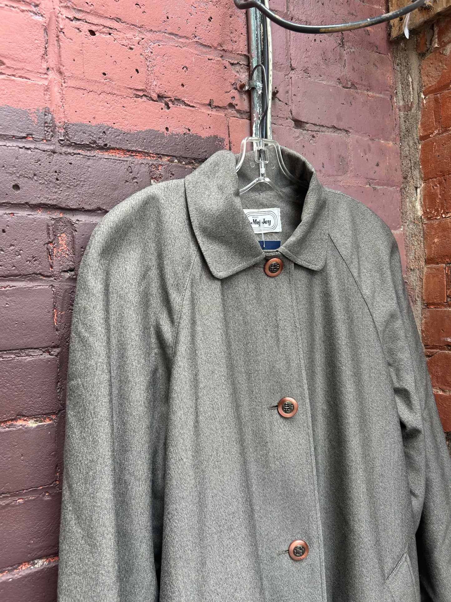 90's Vintage Grey Wool Raglan Over Coat / Size M