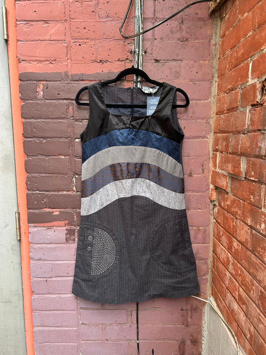 2006 Vintage Desigual Blue & Grey Shift Mini Dress / Size 6