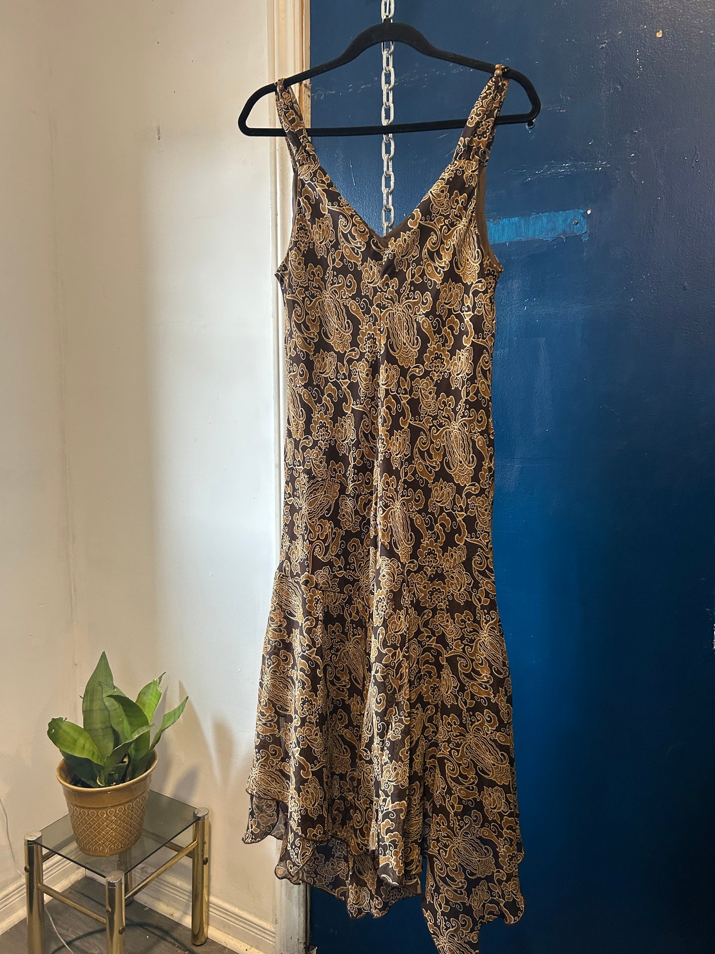 Y2K Vintage Brown Boho Asymmetrical Midi Dress / Size 6