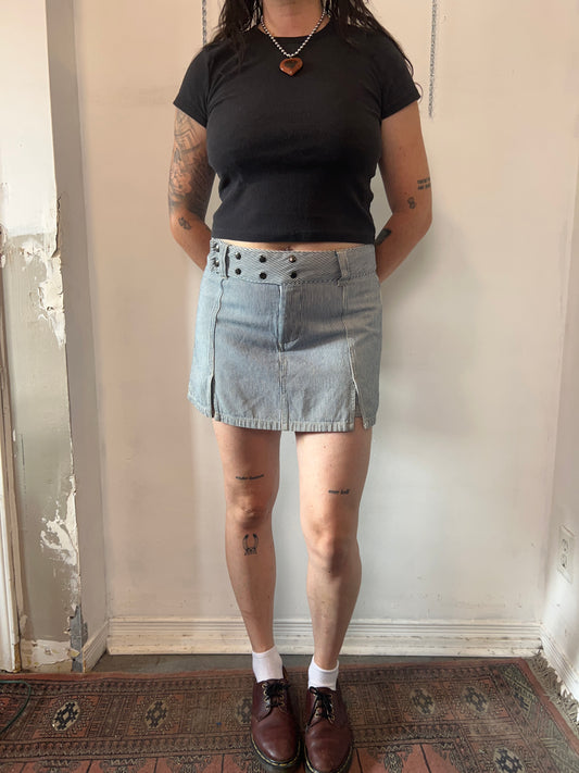 Y2K Vintage Blue & White Striped Mini Skort / 32 Waist