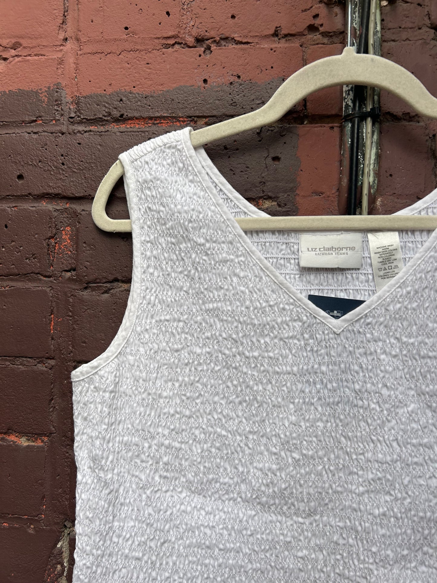 Y2K Vintage White Cotton Shirred Tank Top / Size L-XL