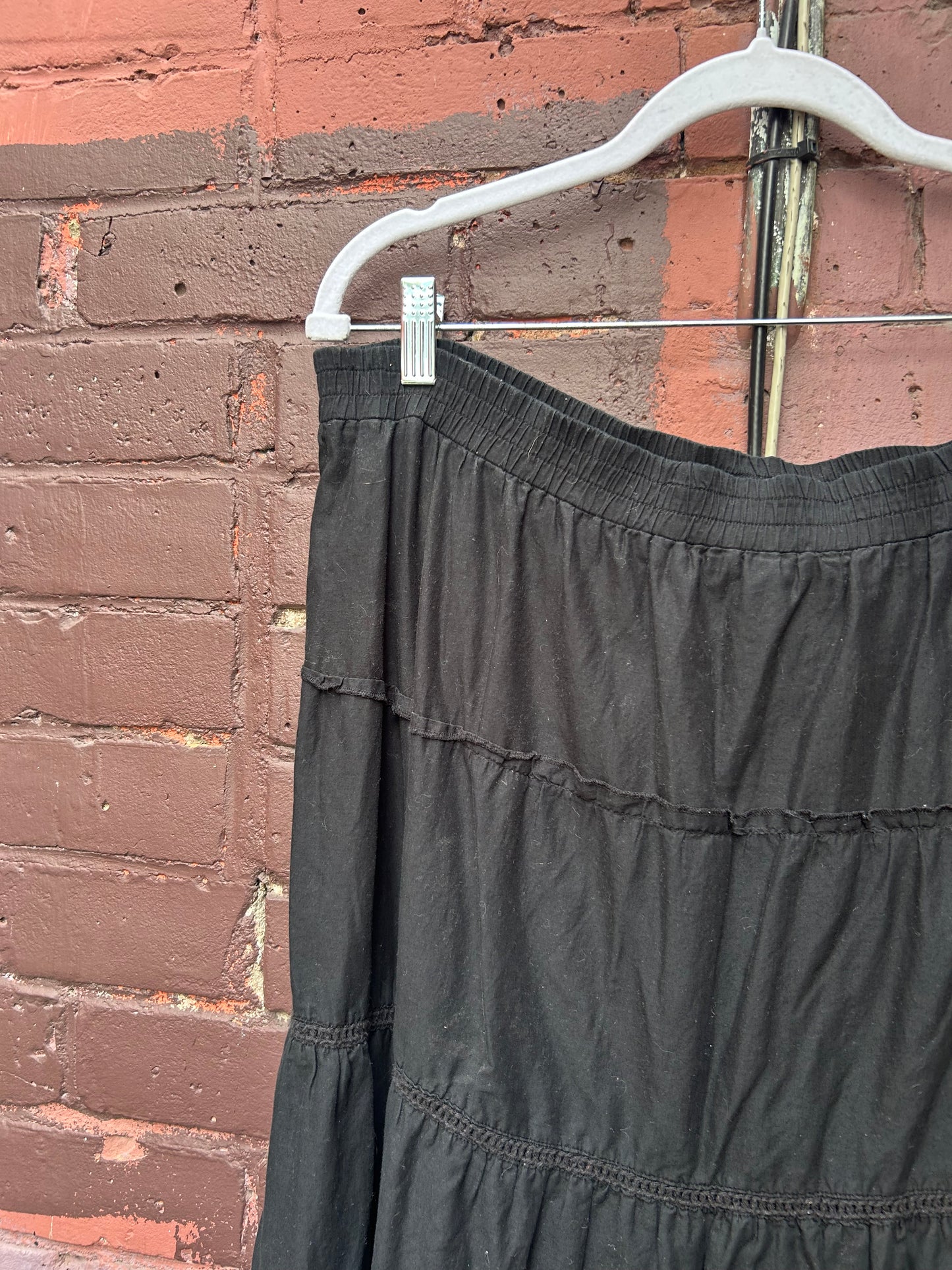 Y2K Vintage Black Cotton Tiered Maxi Skirt / 38-42 Waist