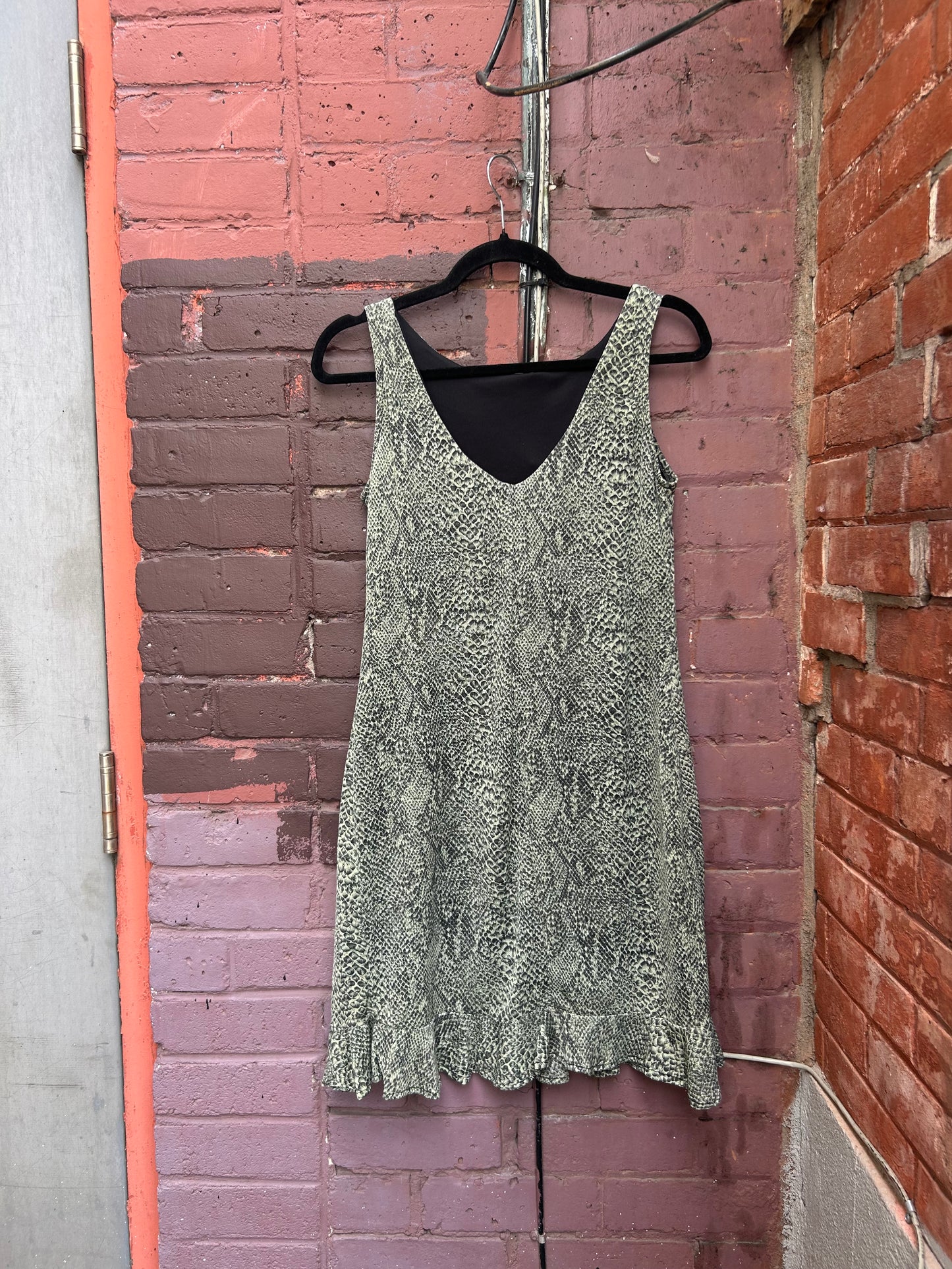 90's Vintage Green Snake Skin Print Mini Dress / Size 8