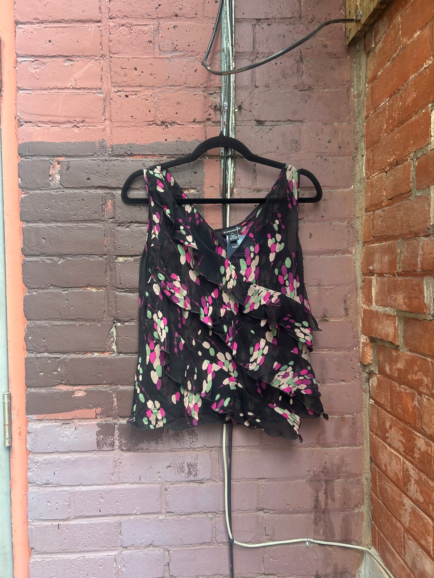 Y2K Vintage Club Monaco Sheer Silk Ruffle Tank / Size M