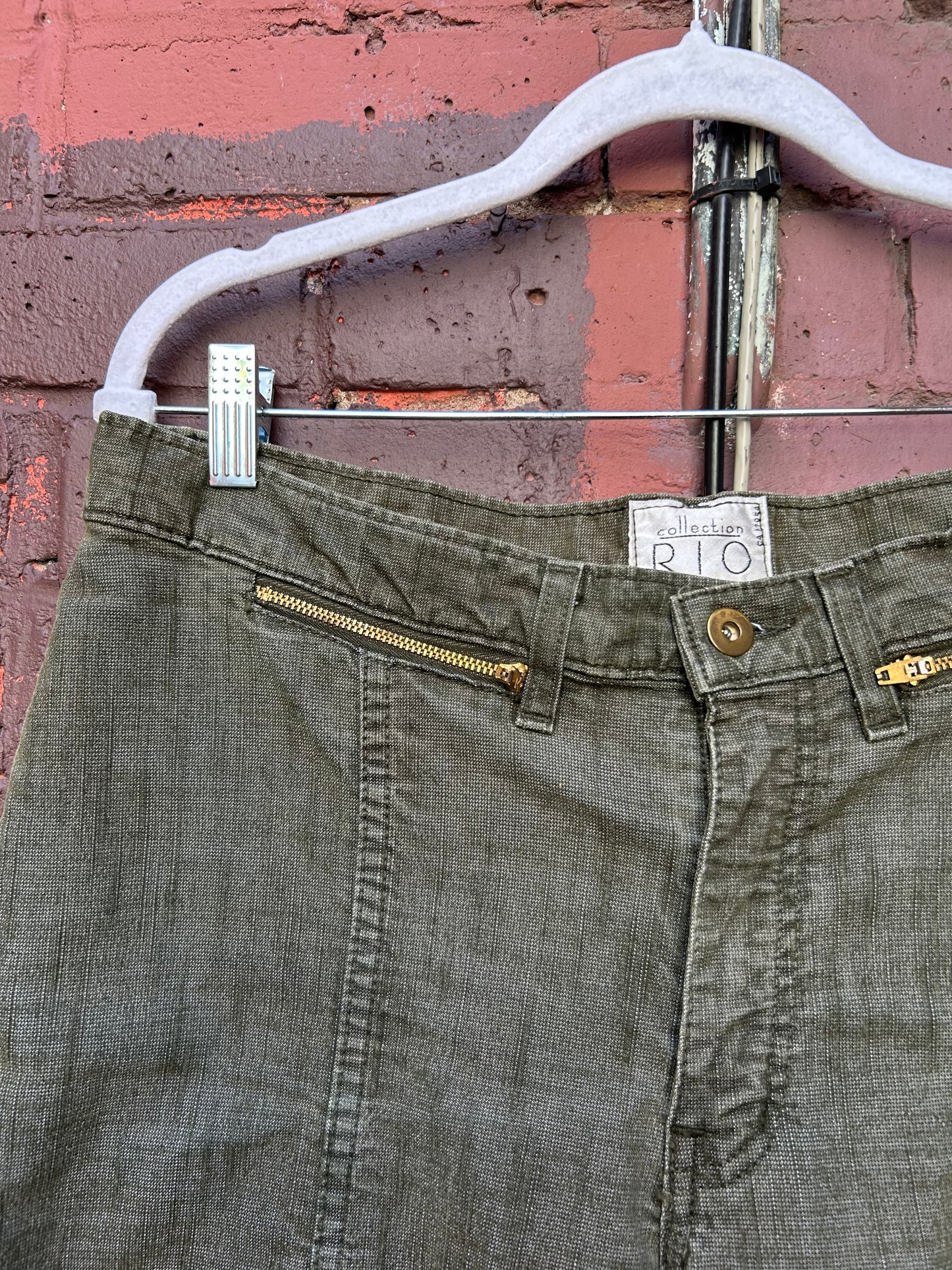 Y2K Vintage Green Denim Wide Leg Pants / 36 Waist