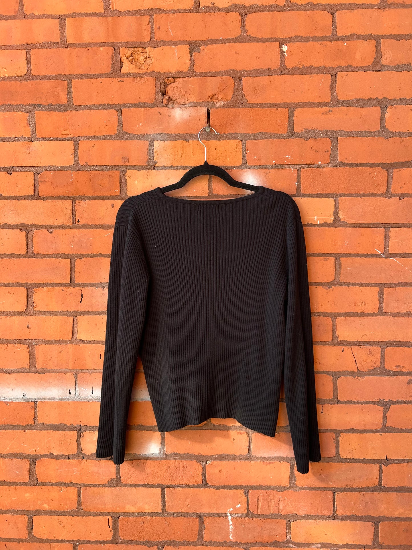 90’s Vintage Ribbed Black Cotton Knit Longsleeve / Size L