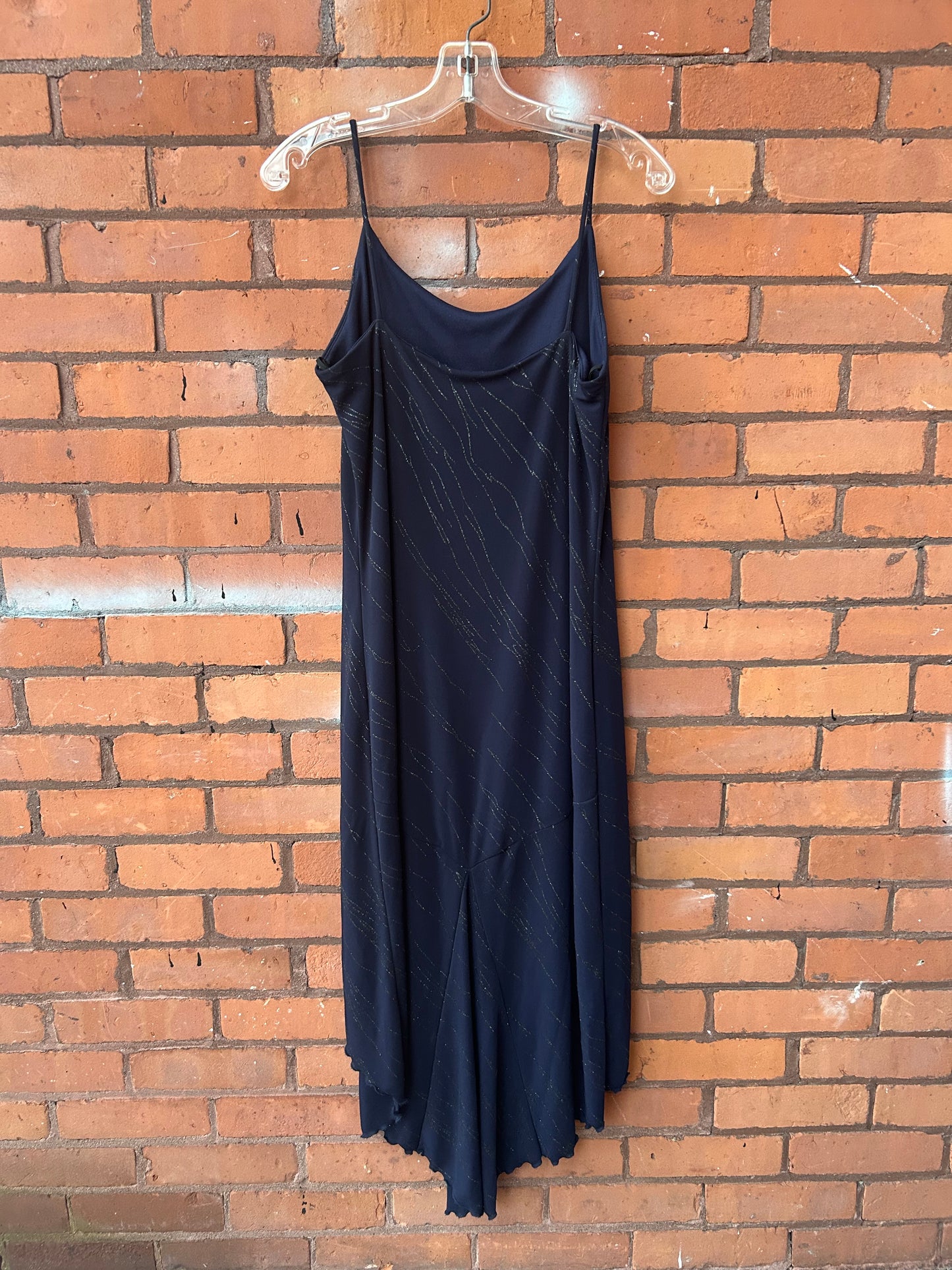 90’s Vintage Navy Blue Sparkle High Low Midi Dress / Size 8-10