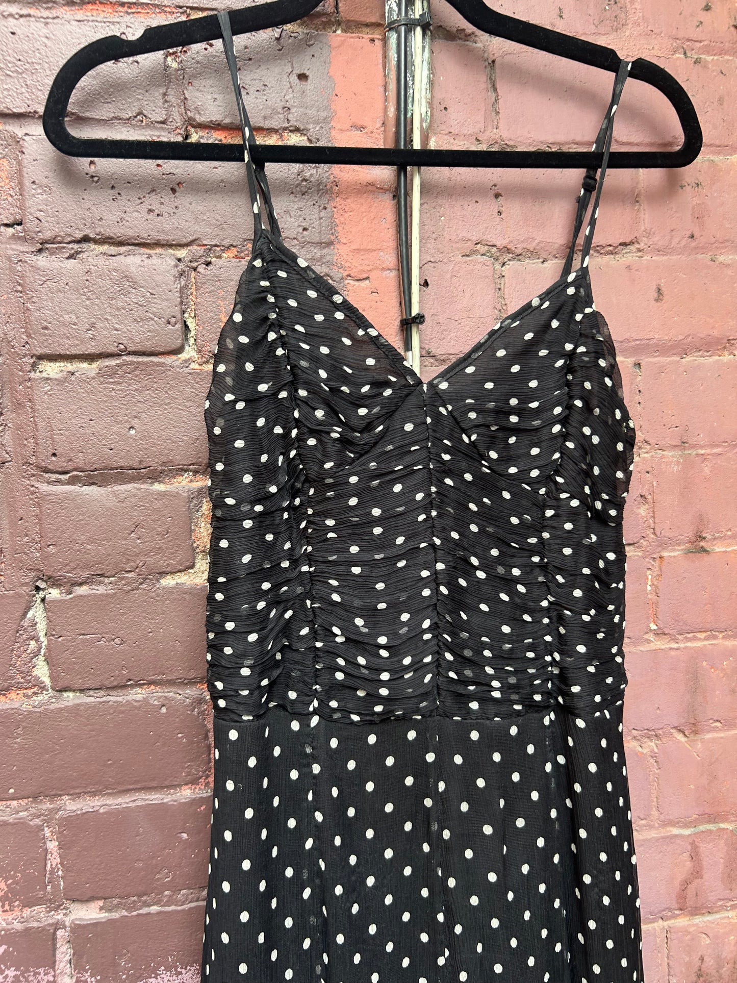Y2K Vintage Black & White Polka Dot Silk Dress / Size 2