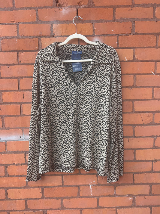90’s Vintage Zebra Lace Longsleeve Blouse / Size 2X
