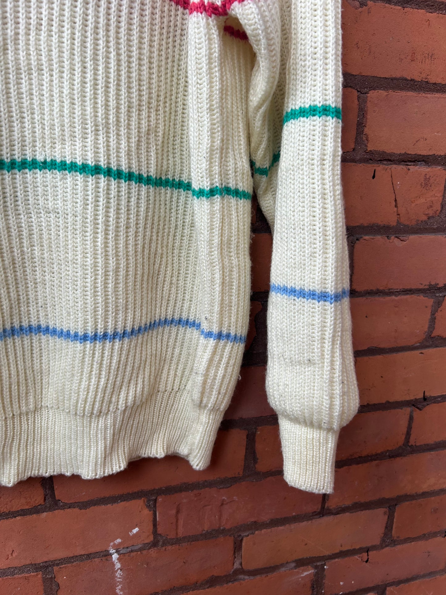 90s Vintage Cream Striped Knit Sweater / Size M