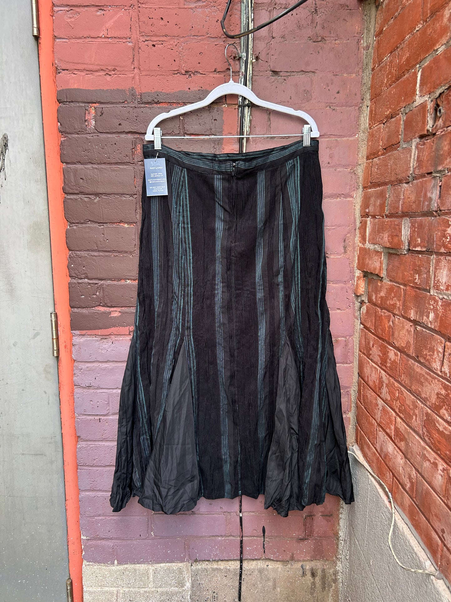 Y2K Vintage Black & Teal Striped Lace Up Maxi Skirt / 36 Waist