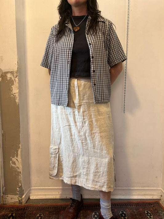 90’s Vintage Beige linen Cargo Midi Skirt / 28-32 Waist