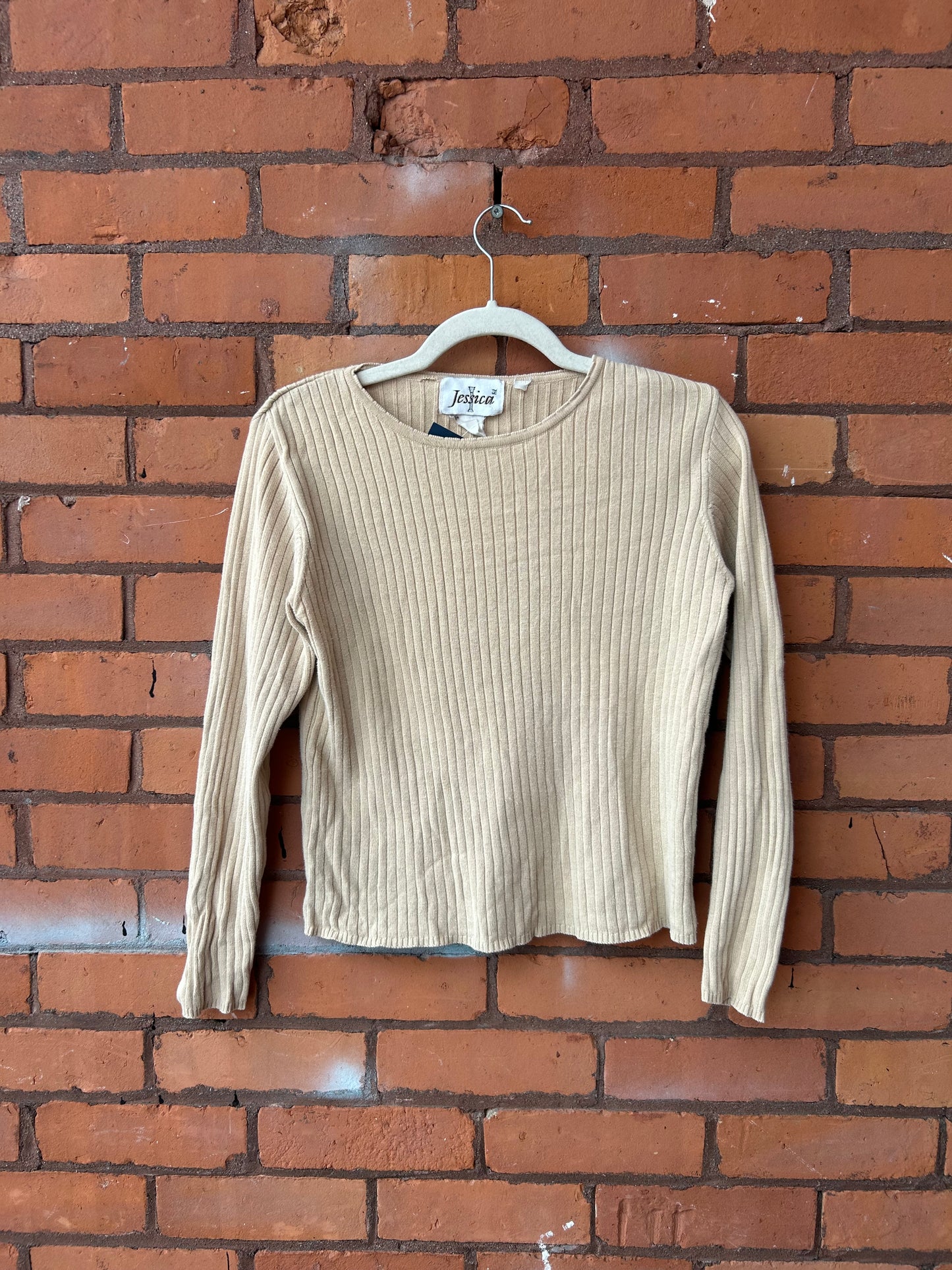 90’s Vintage Beige Knit Ribbed Longsleeve / Size S