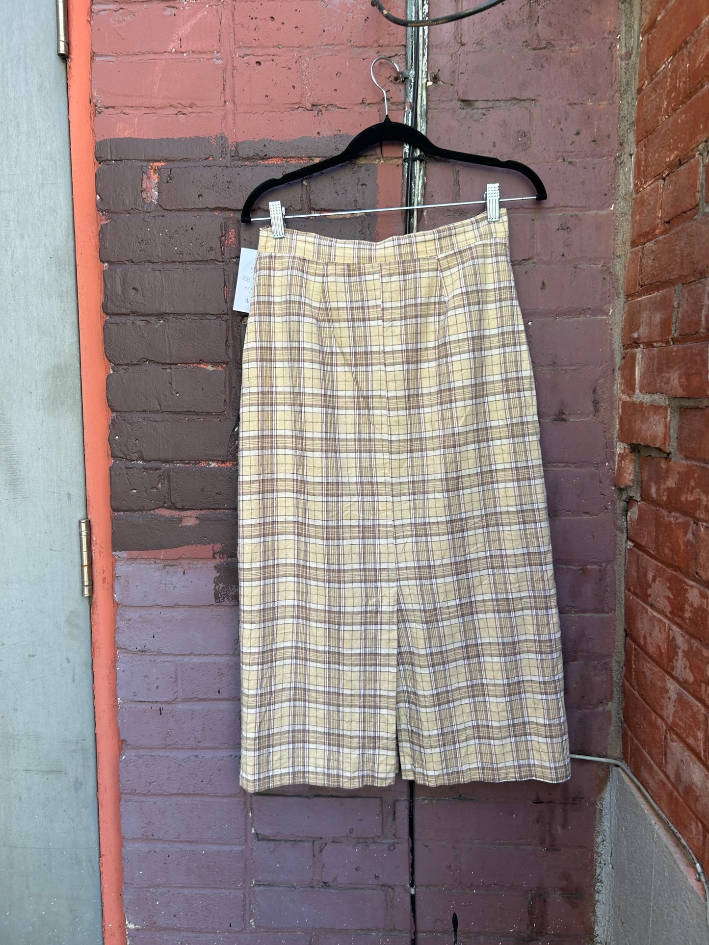 80’s Vintage Plaid Linen Button Down Skirt / 28 Waist