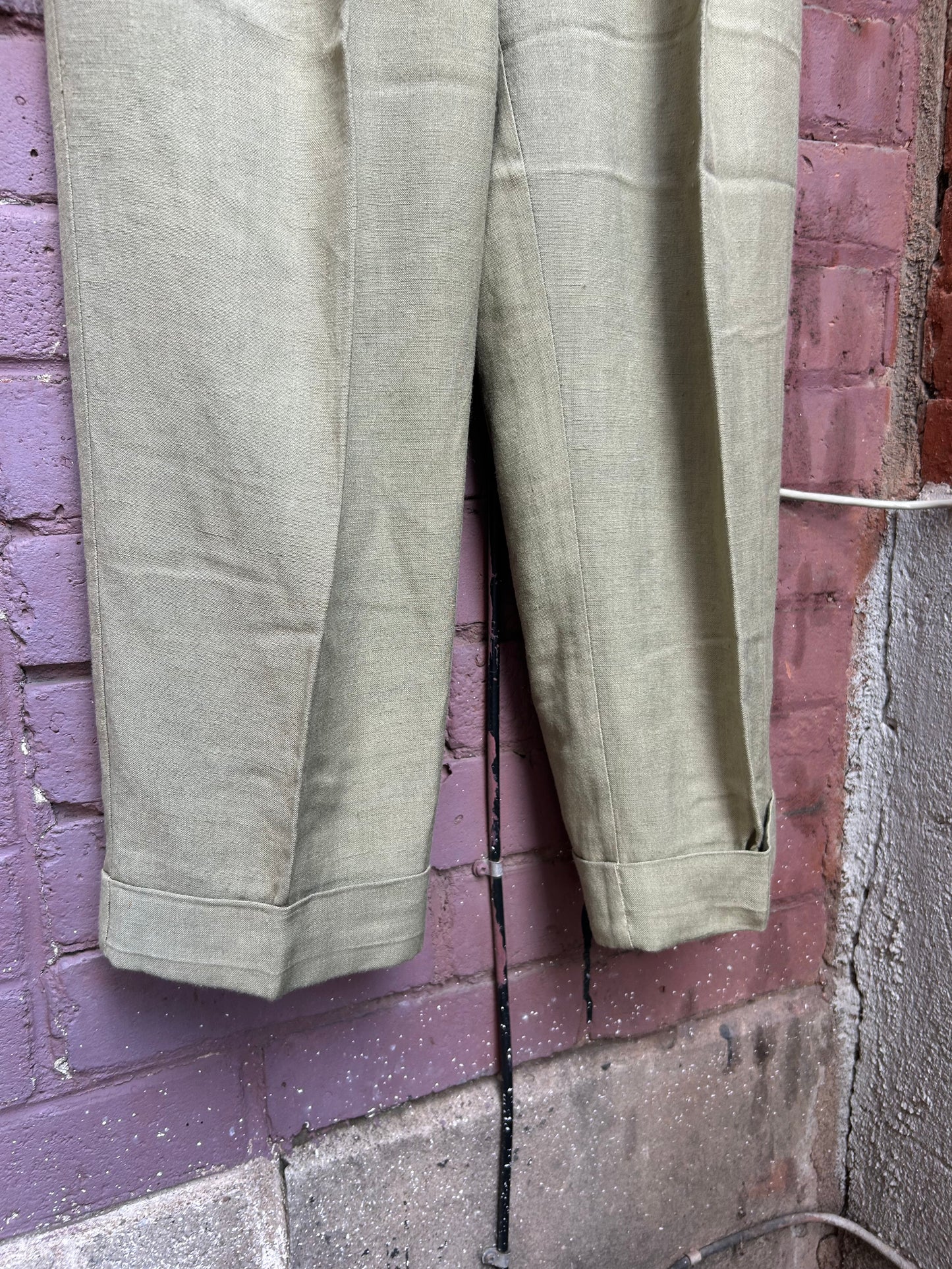 90’s Vintage Green Linen Blend Trousers / 26 Waist