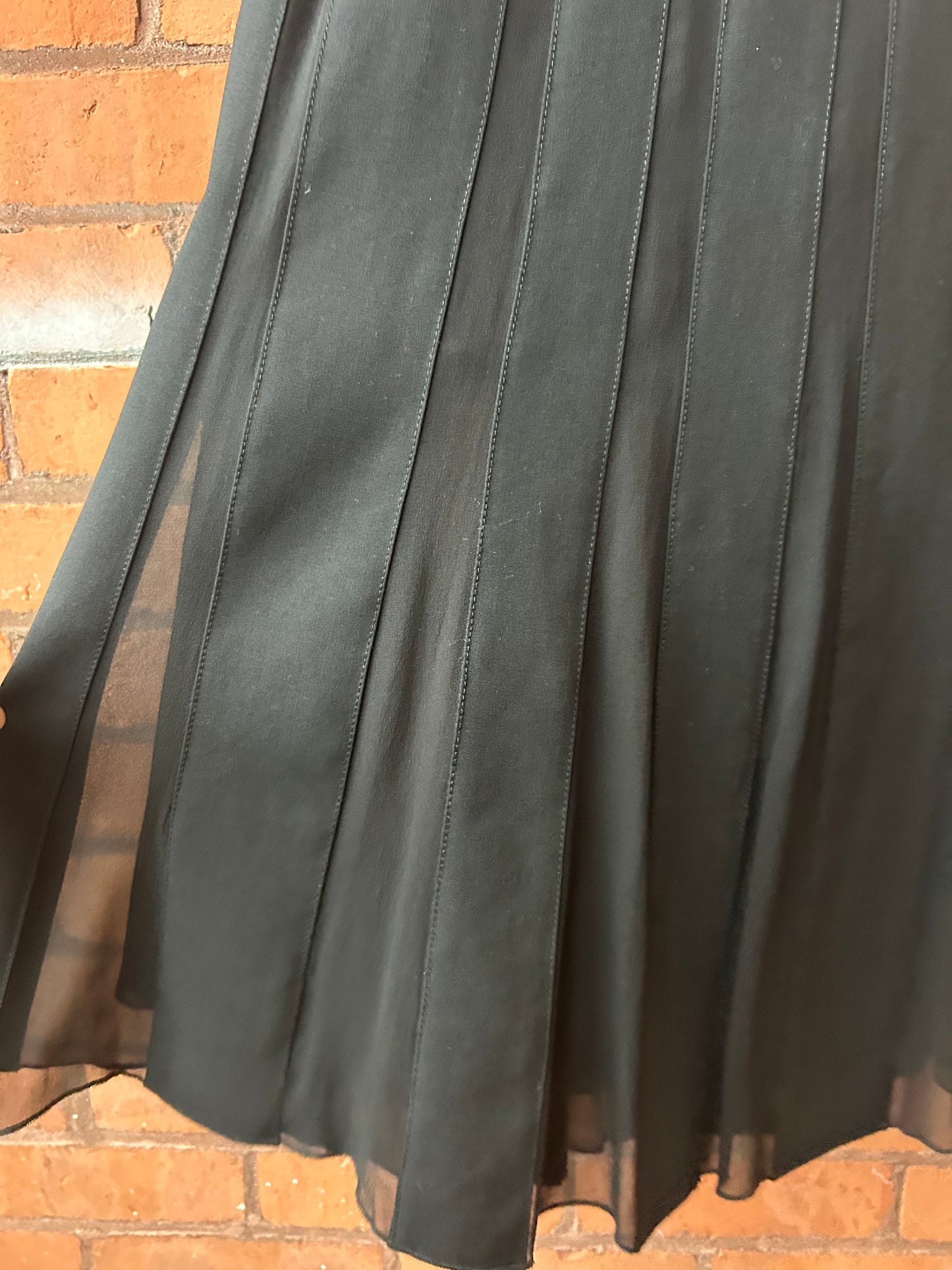 90’s Vintage Black Wool & Nylon Panel Maxi Skirt / 30 Waist