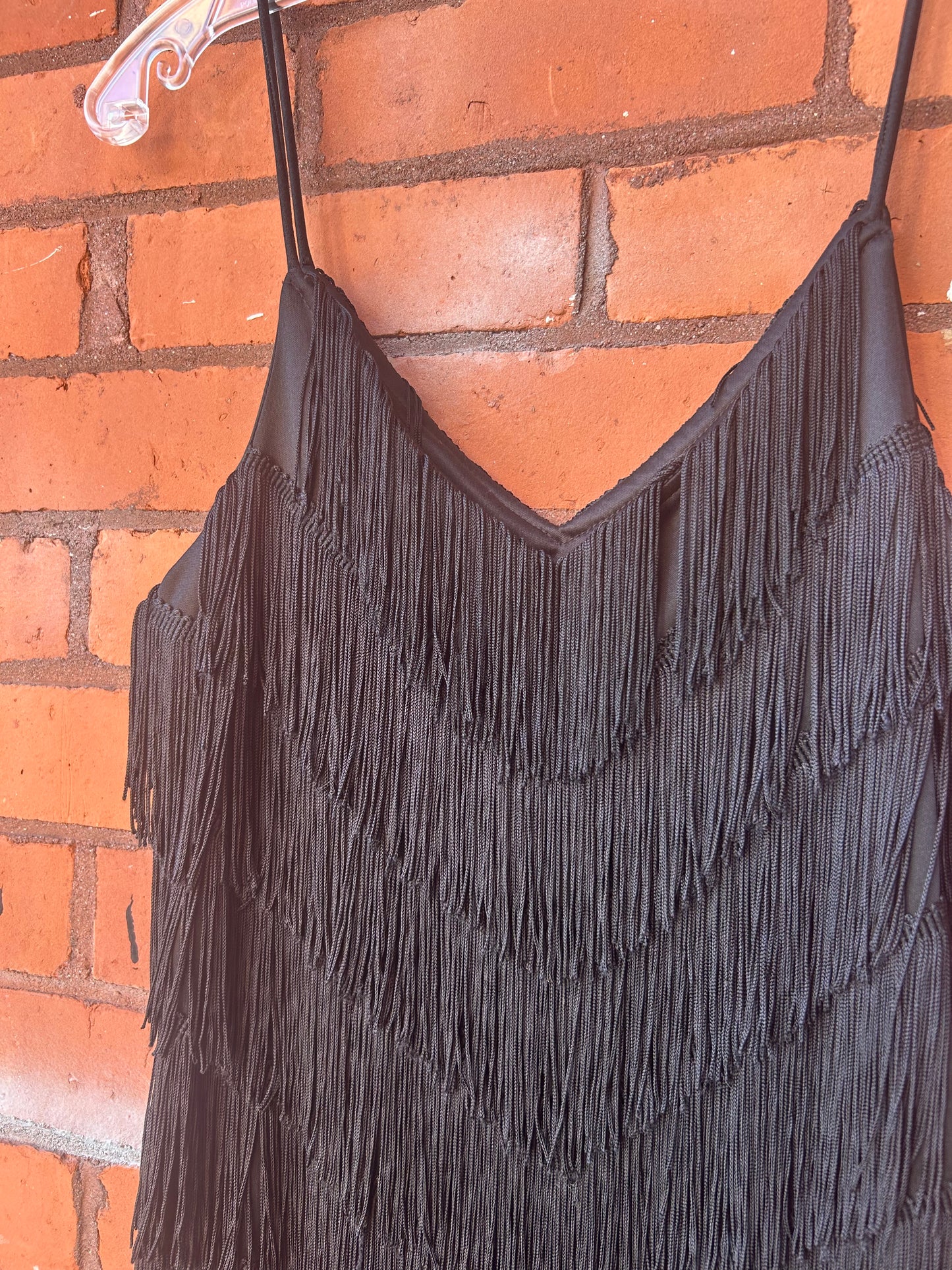 90’s Vintage Black Fringe Mini Dress / Size 6