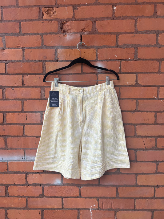 90's Vintage Yellow & White Seersucker Crinkle Cotton Shorts / 28 Waist