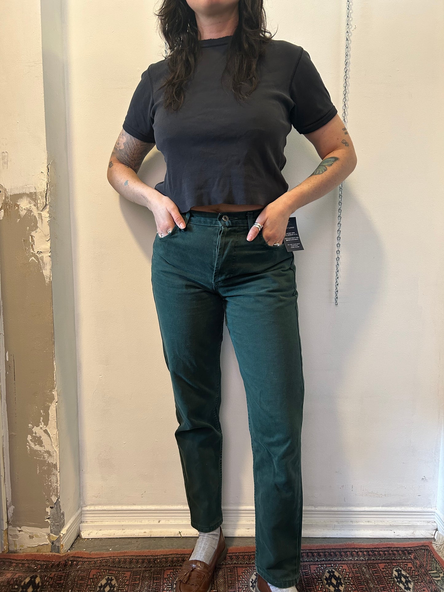 90’s Vintage Forest Green Tapered Jeans / 30 Waist