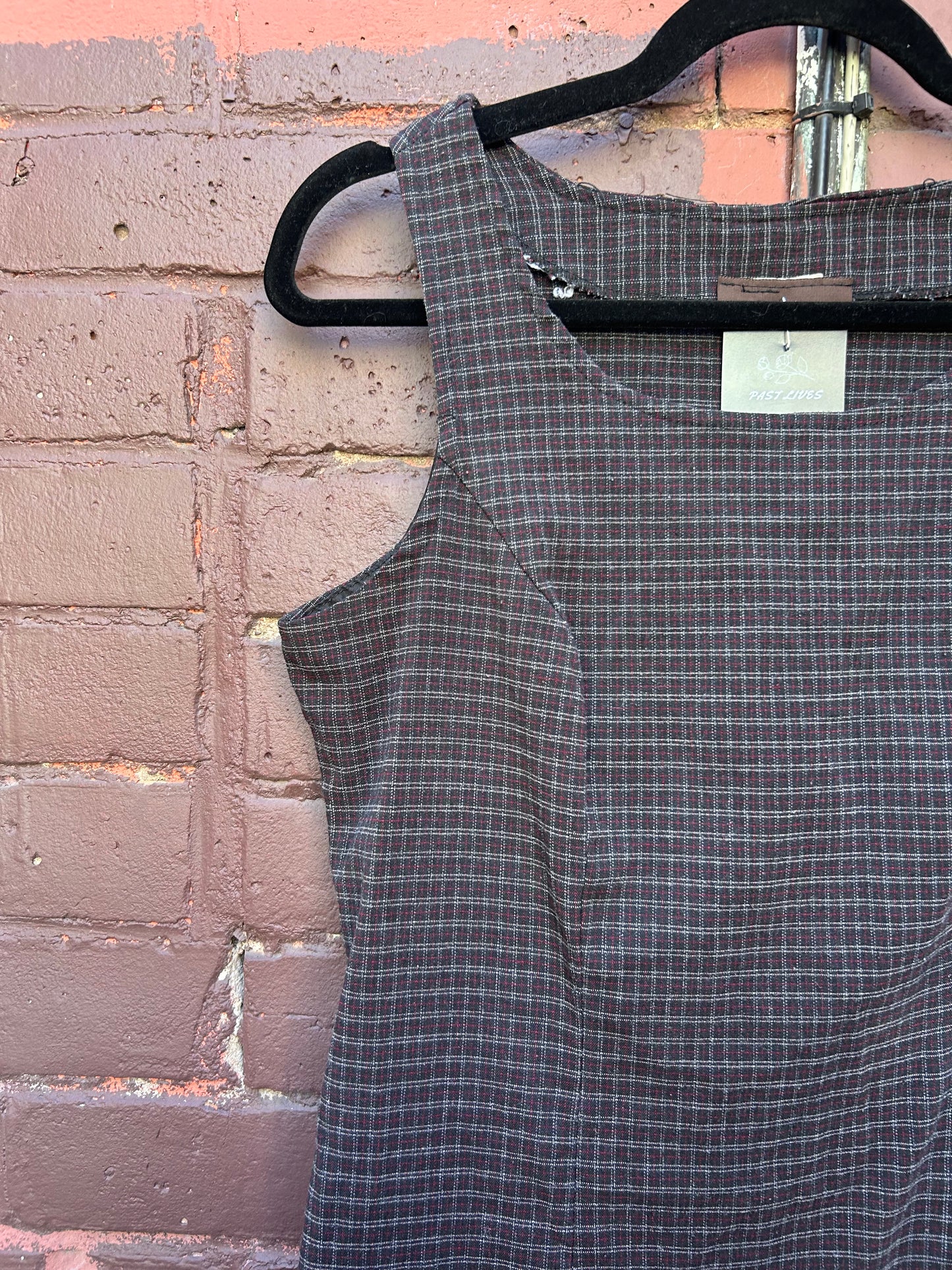 90’s Vintage Micro Plaid Slit Mini Dress / Size 8