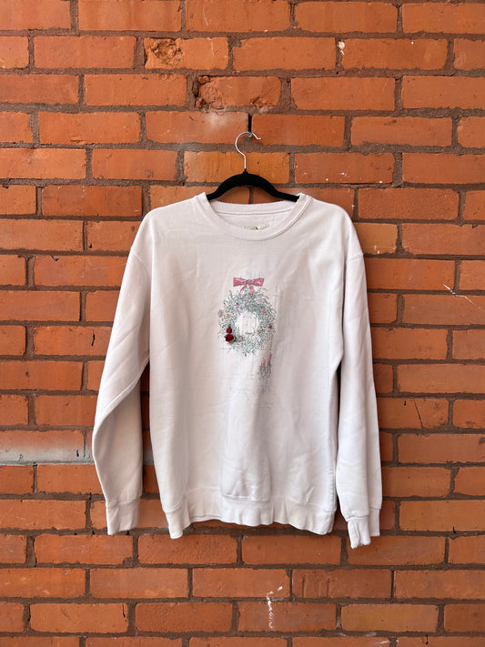 90’s Vintage White Wreath Crewneck / Size S