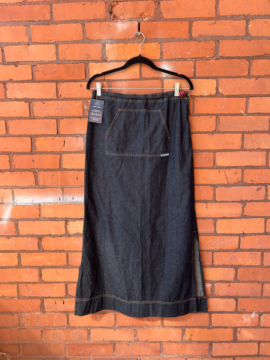 90’s Vintage Denim Front Pocket Cargo Maxi Skirt / 28 Waist