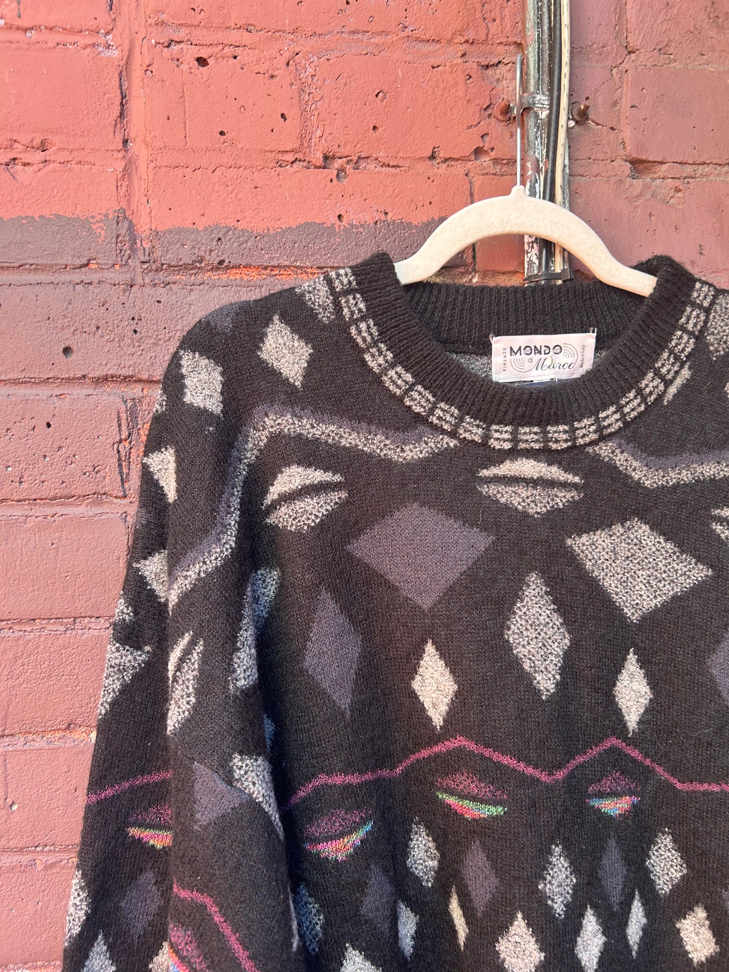 90's Vintage Geometric Print Wool Mohair Sweater / Size XL