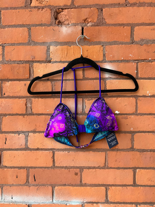 90’s Vintage Purple & Blue Abstract Halter Swim Top / Size S