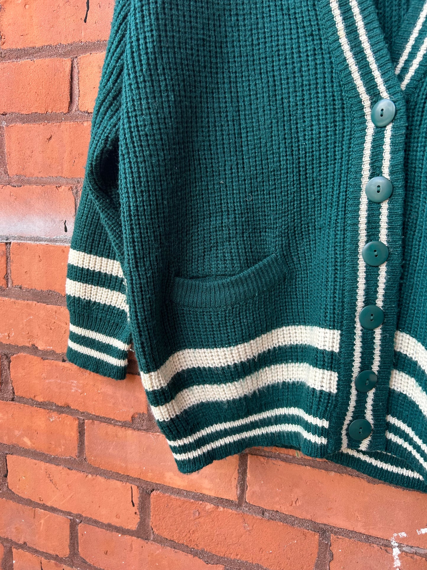 90’s Vintage Teal & White Varsity Cardigan / Size L