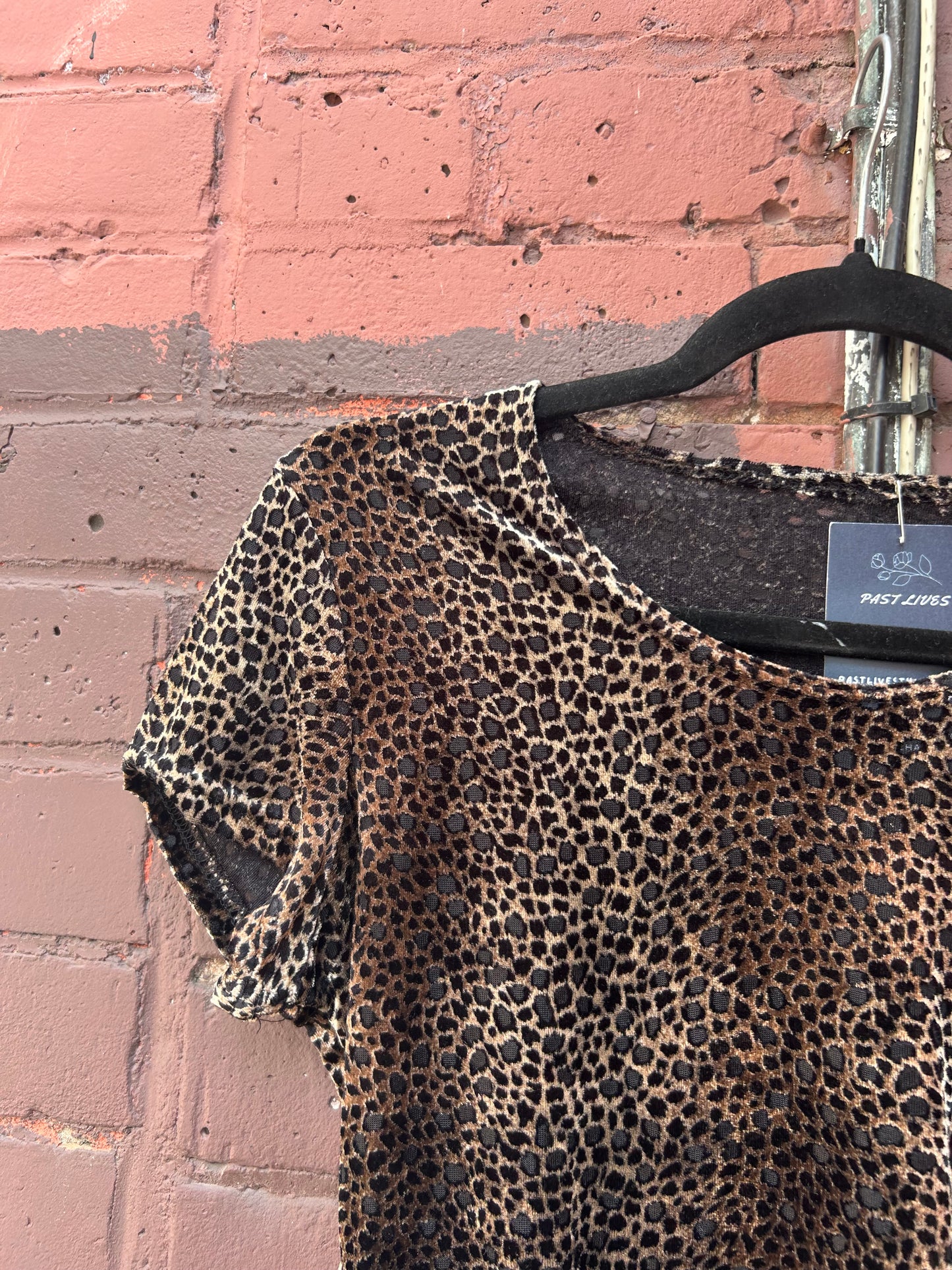90's Vintage Leopard Velvet Burn Out Baby Tee / Size S