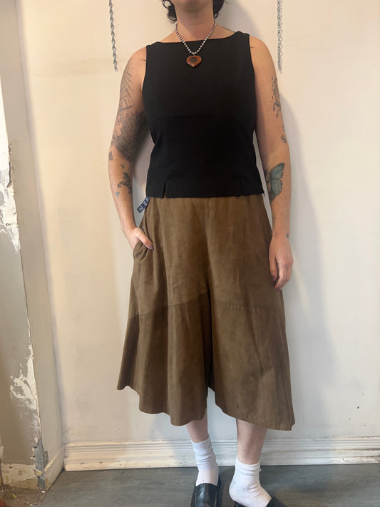 70's Vintage Brown Suede Culottes / 30 Waist