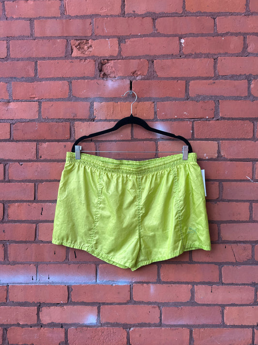 90’s Vintage Puma Fluorescent Green Swim Shorts / 36 - 38 Waist