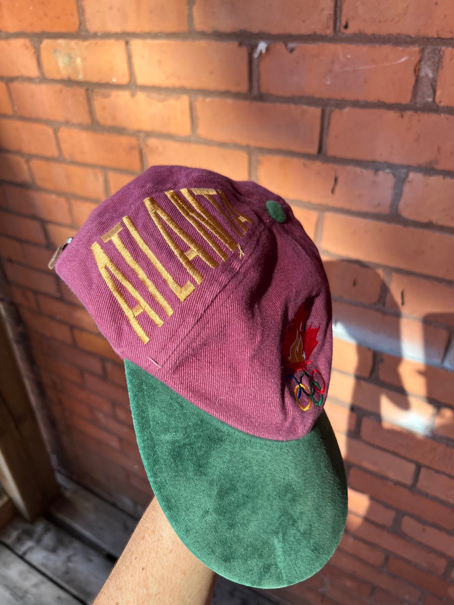 1996 Vintage Atlanta Olympics Burgundy & Green Suede Cap Hat / O/S