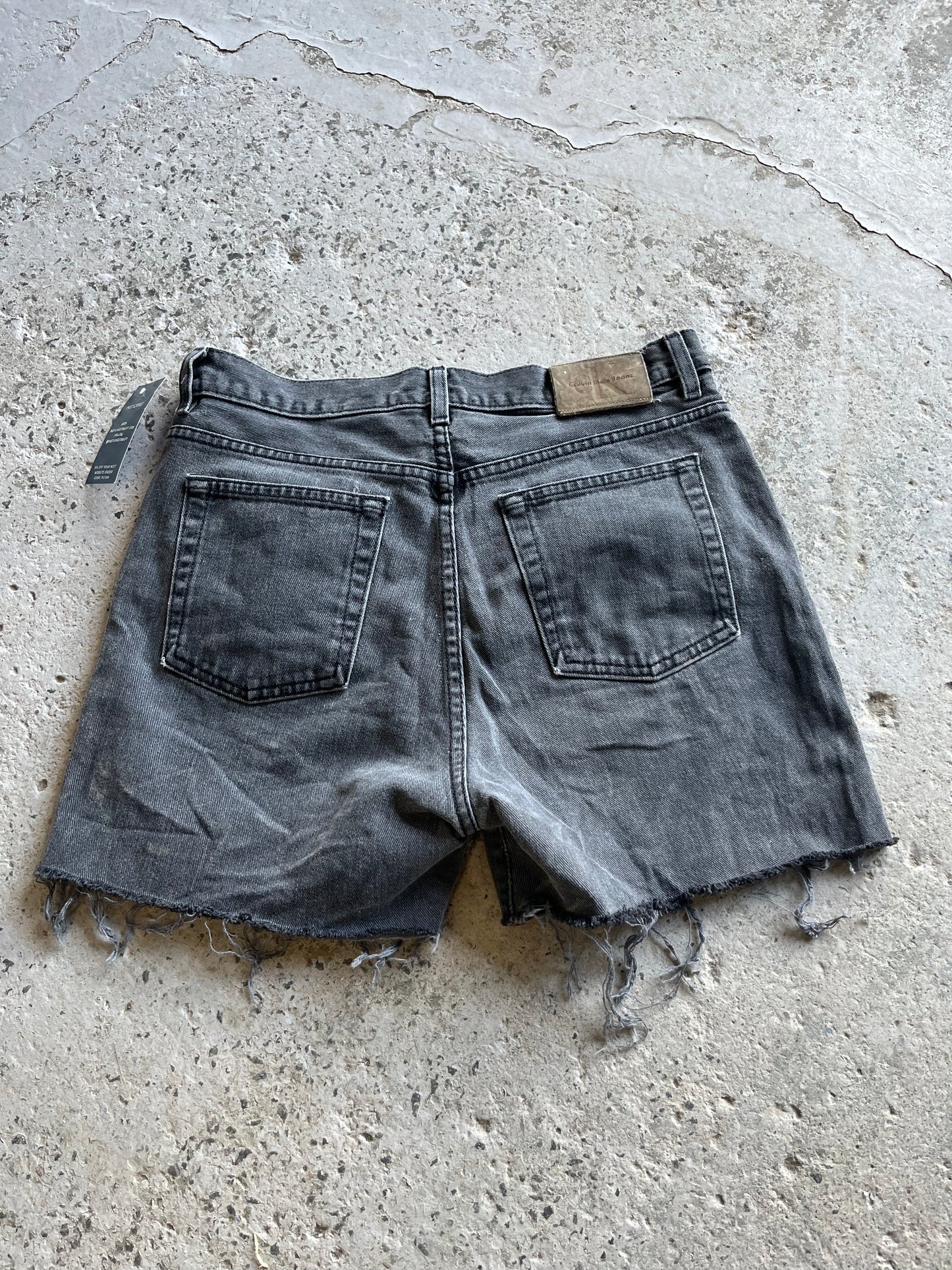 90’s Vintage Calvin Klein Faded Black Cut Off Jean Shorts / 32 Waist