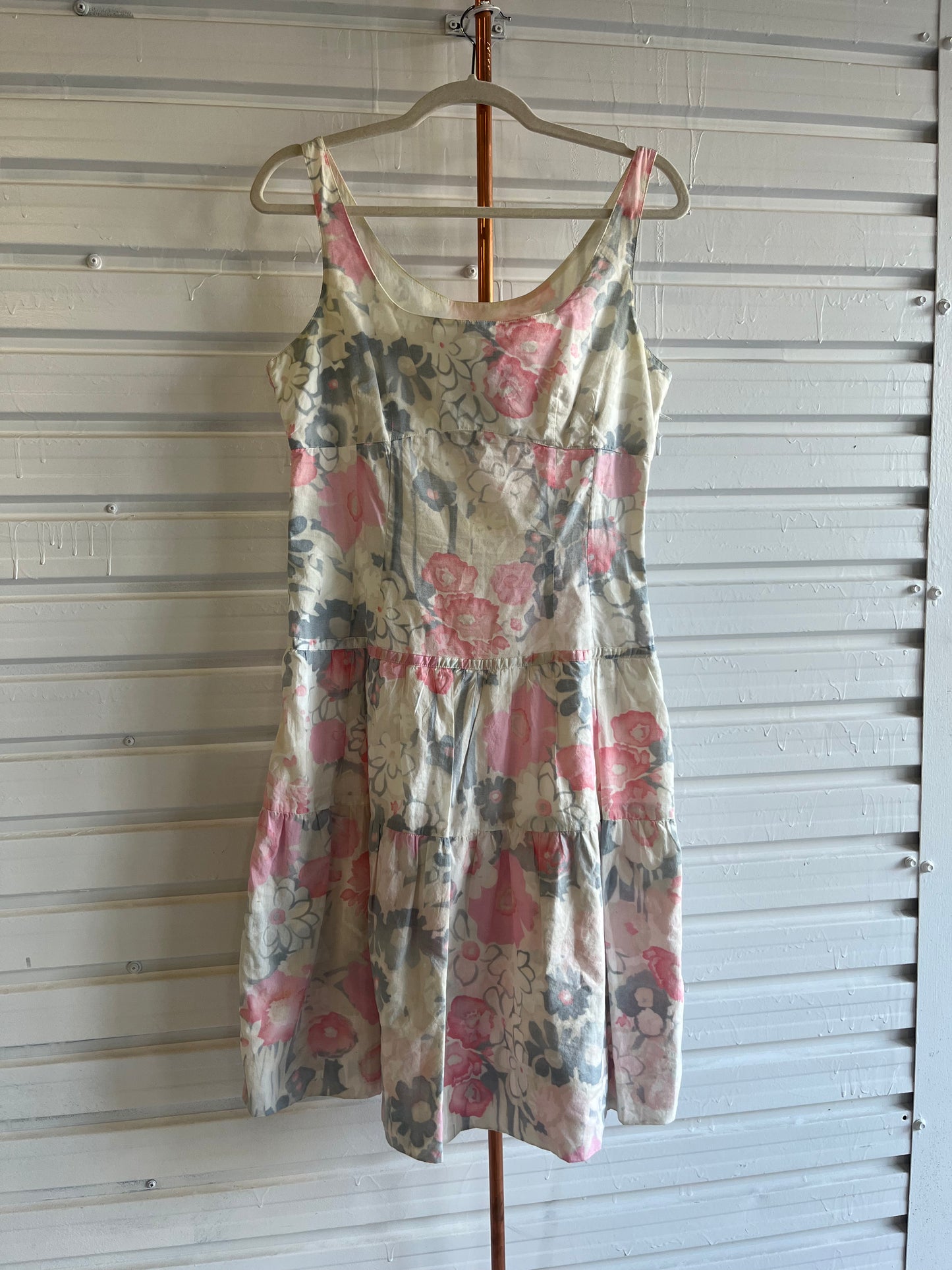 90’s Vintage Cotton Watercolour Floral Tiered Midi Dress / Size 8