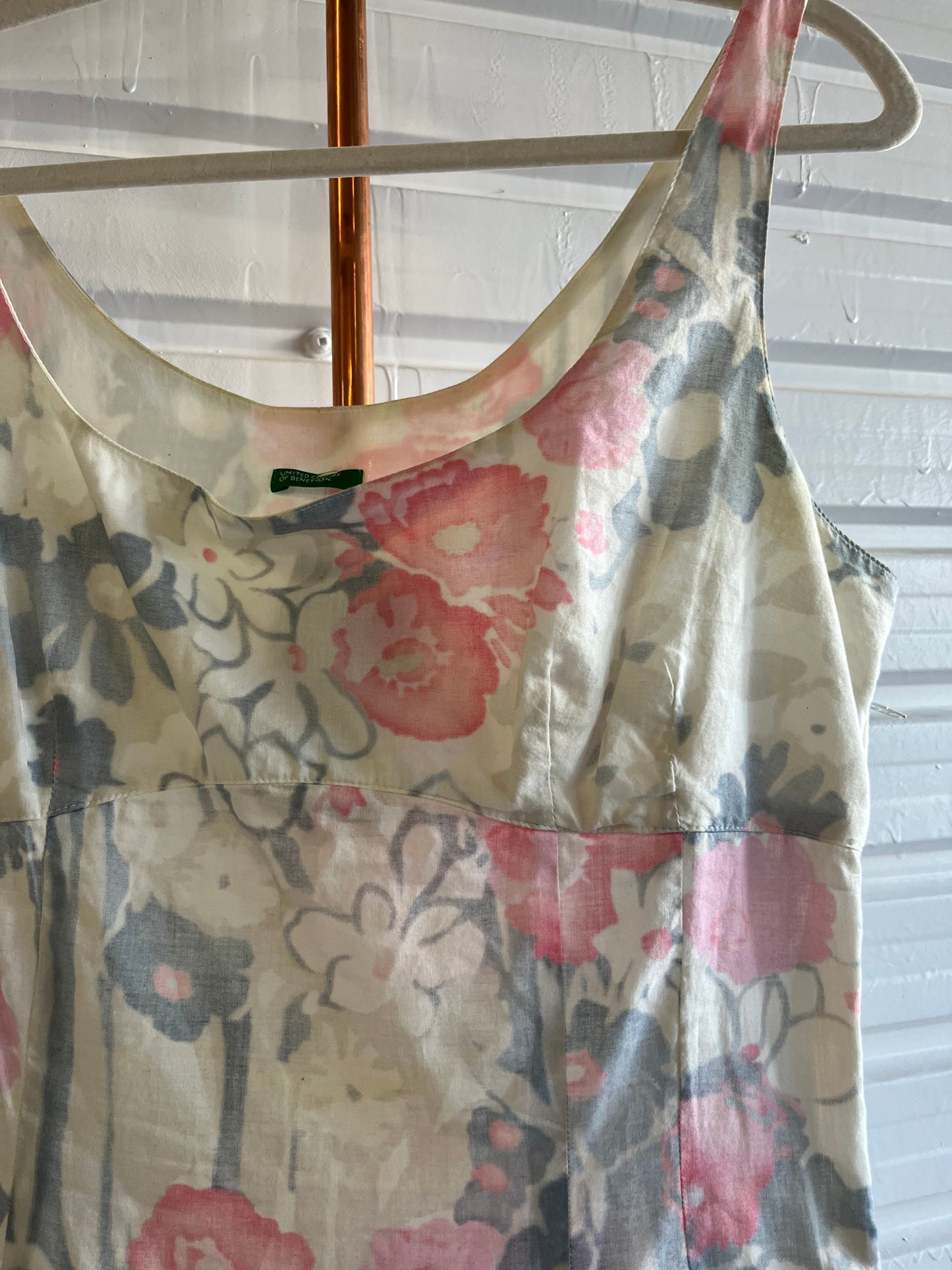 90’s Vintage Cotton Watercolour Floral Tiered Midi Dress / Size 8