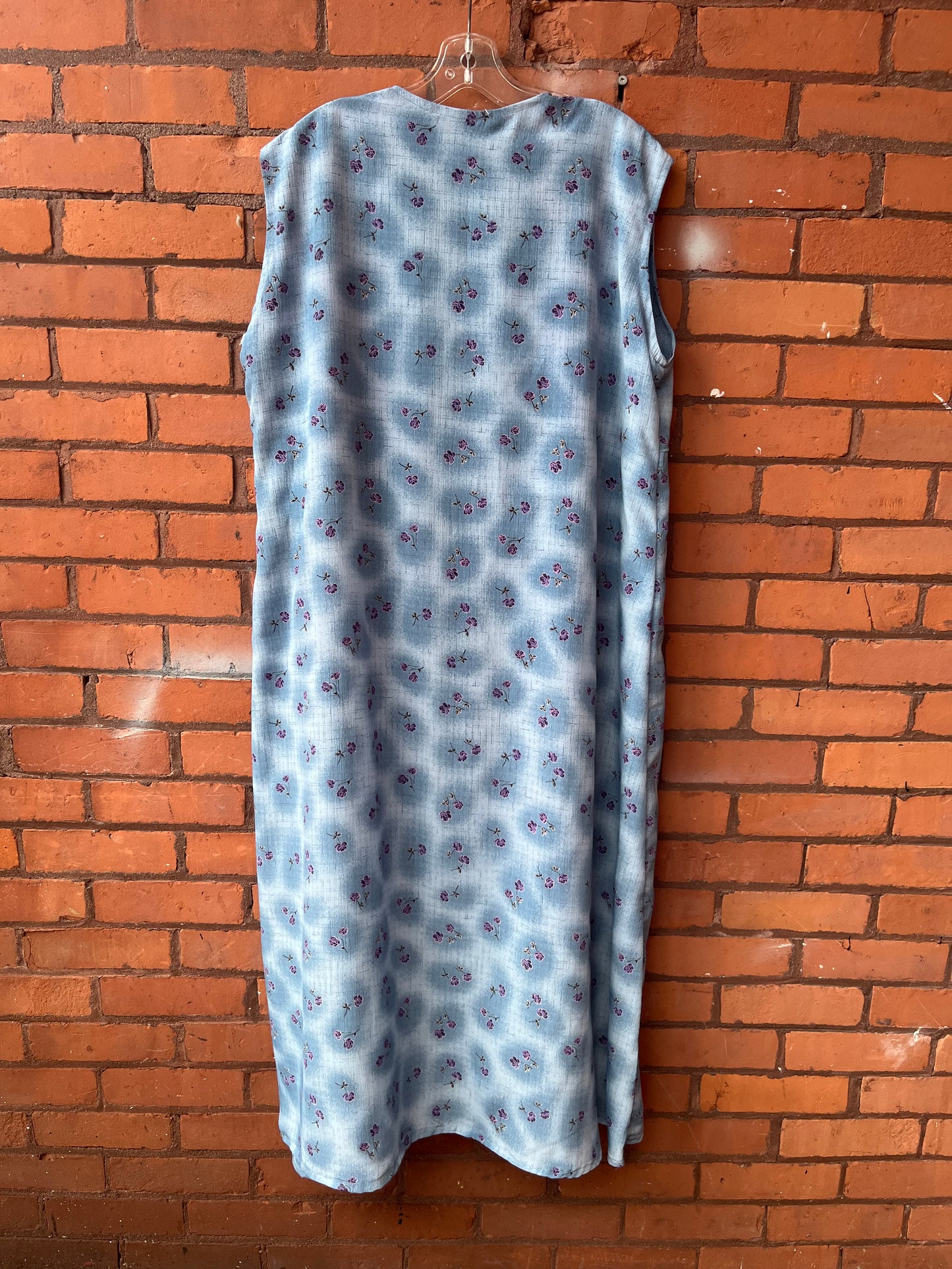 90’s Blue Floral Pleated Maxi Dress / Size 2X-3X
