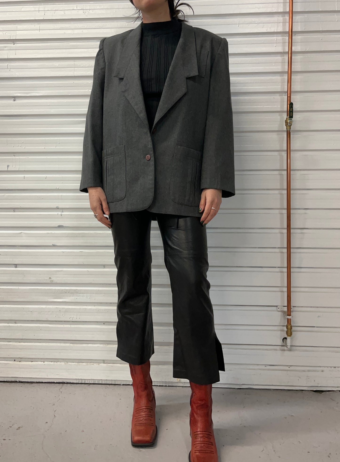 90’s Vintage Simon Chang Grey Structured Wool Blazer / Size L