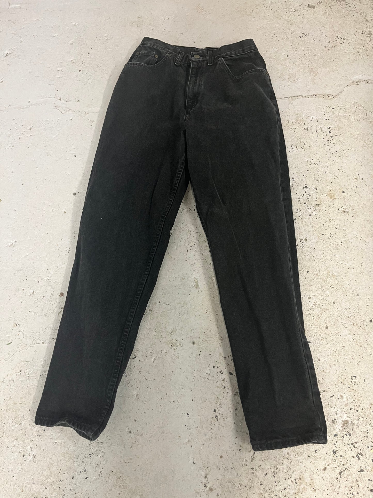 90’s Vintage Faded Black High Waist Straight Leg Jeans / 28 Waist
