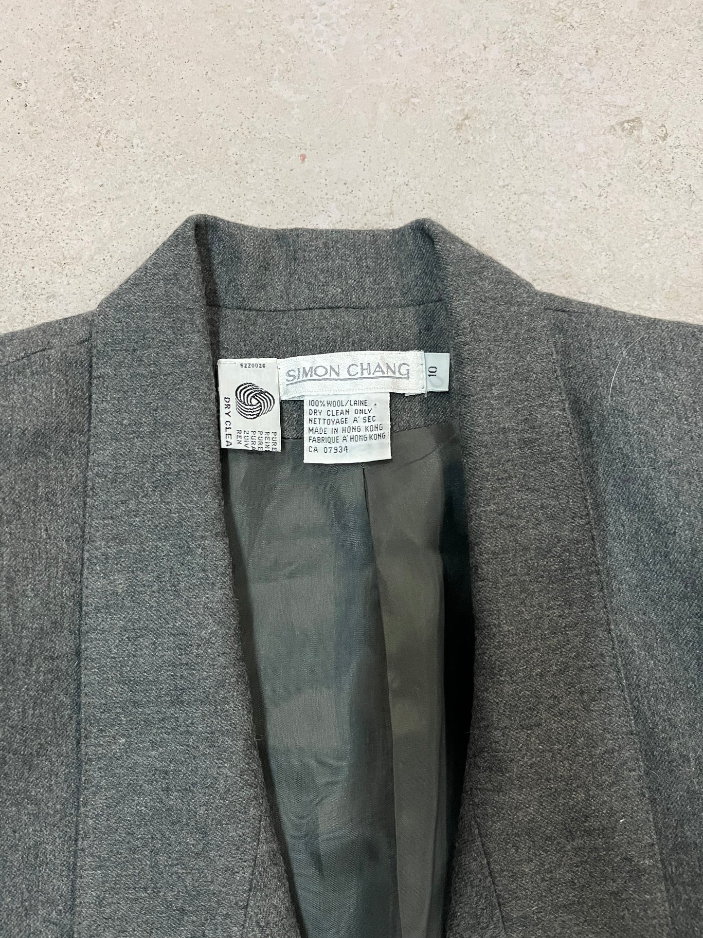 90’s Vintage Simon Chang Grey Structured Wool Blazer / Size L