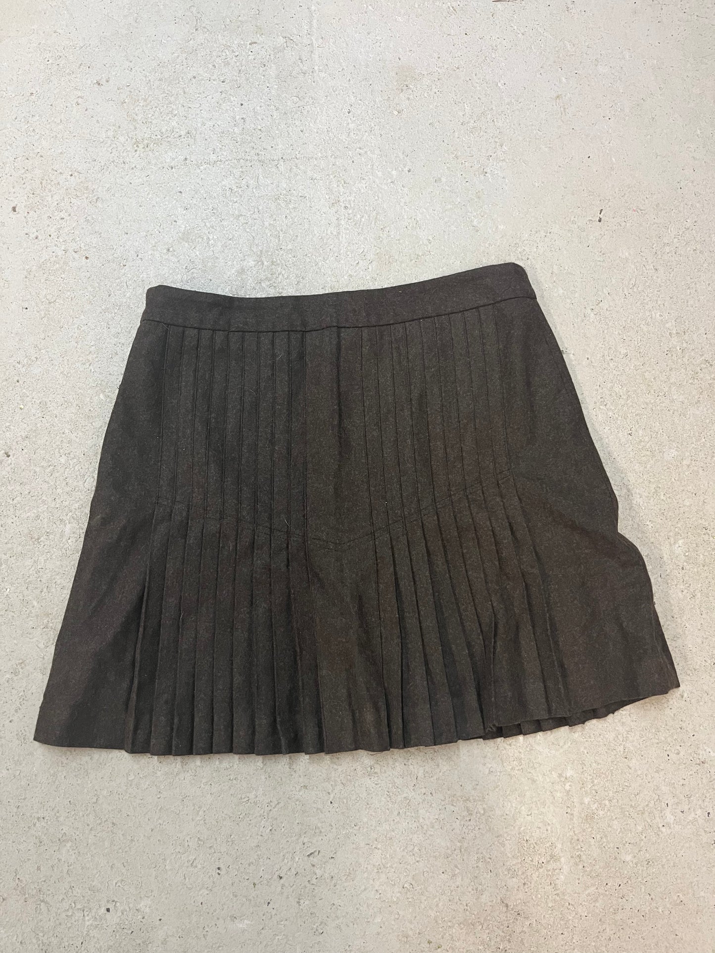 Y2K Vintage Brown Wool Pleated mini skirt / 30 Waist